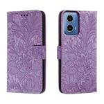 For Motorola Moto G34 Lace Flower Embossing Flip Leather Phone Case(Purple)