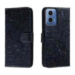 For Motorola Moto G34 Lace Flower Embossing Flip Leather Phone Case(Dark Blue)