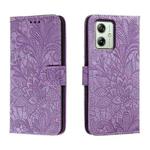 For Motorola Moto G54 Lace Flower Embossing Flip Leather Phone Case(Purple)