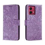 For Motorola Moto G84 Lace Flower Embossing Flip Leather Phone Case(Purple)