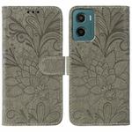 For Motorola Moto G05 / E15 Lace Flower Embossing Flip Leather Phone Case(Grey)