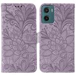 For Motorola Moto G05 / E15 Lace Flower Embossing Flip Leather Phone Case(Purple)