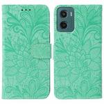 For Motorola Moto G05 / E15 Lace Flower Embossing Flip Leather Phone Case(Green)