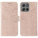 For Motorola Moto G15 Lace Flower Embossing Flip Leather Phone Case(Rose Gold)