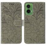 For Motorola Moto G35 Lace Flower Embossing Flip Leather Phone Case(Grey)