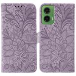 For Motorola Moto G35 Lace Flower Embossing Flip Leather Phone Case(Purple)