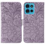 For Motorola Moto G75 5G Lace Flower Embossing Flip Leather Phone Case(Purple)