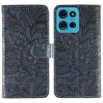 For Motorola Moto G75 5G Lace Flower Embossing Flip Leather Phone Case(Dark Blue)