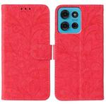 For Motorola Moto G75 5G Lace Flower Embossing Flip Leather Phone Case(Red)