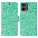 For Motorola Edge 50 Lace Flower Embossing Flip Leather Phone Case(Green)