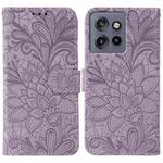 For Motorola Edge 50 Neo Lace Flower Embossing Flip Leather Phone Case(Purple)