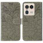 For Motorola Edge 50 Ultra Lace Flower Embossing Flip Leather Phone Case(Grey)
