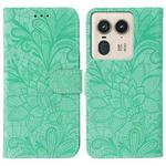 For Motorola Edge 50 Ultra Lace Flower Embossing Flip Leather Phone Case(Green)