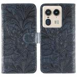 For Motorola Edge 50 Ultra Lace Flower Embossing Flip Leather Phone Case(Dark Blue)