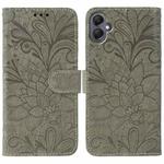For Samsung Galaxy A05 Lace Flower Embossing Flip Leather Phone Case(Grey)