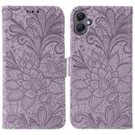 For Samsung Galaxy A05 Lace Flower Embossing Flip Leather Phone Case(Purple)