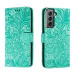 For Samsung Galaxy S21 Lace Flower Embossing Flip Leather Phone Case(Green)