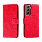 For Samsung Galaxy S21 Lace Flower Embossing Flip Leather Phone Case(Red)
