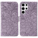 For Samsung Galaxy S24 Ultra 5G Lace Flower Embossing Flip Leather Phone Case(Purple)