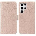For Samsung Galaxy S24 Ultra 5G Lace Flower Embossing Flip Leather Phone Case(Rose Gold)