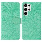 For Samsung Galaxy S24 Ultra 5G Lace Flower Embossing Flip Leather Phone Case(Green)