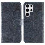 For Samsung Galaxy S24 Ultra 5G Lace Flower Embossing Flip Leather Phone Case(Dark Blue)