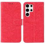 For Samsung Galaxy S24 Ultra 5G Lace Flower Embossing Flip Leather Phone Case(Red)