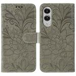 For Samsung Galaxy S25 Edge 5G Lace Flower Embossing Flip Leather Phone Case(Grey)