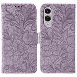 For Samsung Galaxy S25 Edge 5G Lace Flower Embossing Flip Leather Phone Case(Purple)