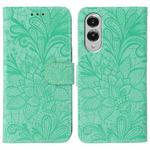 For Samsung Galaxy S25 Edge 5G Lace Flower Embossing Flip Leather Phone Case(Green)