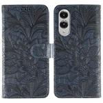 For Samsung Galaxy S25 Edge 5G Lace Flower Embossing Flip Leather Phone Case(Dark Blue)