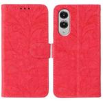 For Samsung Galaxy S25 Edge 5G Lace Flower Embossing Flip Leather Phone Case(Red)