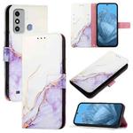 For ZTE Blade A53 PT003 Marble Pattern Flip Leather Phone Case(White Purple)