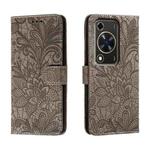 For Huawei Enjoy 70 Lace Flower Embossing Flip Leather Phone Case(Grey)