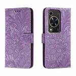 For Huawei Enjoy 70 Lace Flower Embossing Flip Leather Phone Case(Purple)