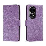 For Huawei Nova 12 Pro Lace Flower Embossing Flip Leather Phone Case(Purple)