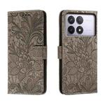 For Xiaomi Redmi K70 Lace Flower Embossing Flip Leather Phone Case(Grey)