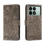 For Xiaomi Redmi K70E Lace Flower Embossing Flip Leather Phone Case(Grey)