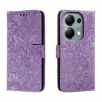 For Xiaomi Redmi Note 13 Pro 4G Lace Flower Embossing Flip Leather Phone Case(Purple)
