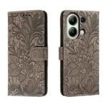 For Xiaomi Redmi Note 13 4G Lace Flower Embossing Flip Leather Phone Case(Grey)