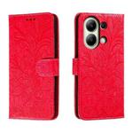 For Xiaomi Redmi Note 13 4G Lace Flower Embossing Flip Leather Phone Case(Red)