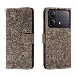 For Xiaomi Redmi Note 13R Pro Lace Flower Embossing Flip Leather Phone Case(Grey)