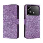 For Xiaomi Redmi Note 13R Pro Lace Flower Embossing Flip Leather Phone Case(Purple)