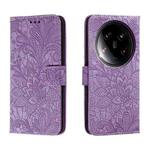 For Xiaomi 14 Ultra Lace Flower Embossing Flip Leather Phone Case(Purple)
