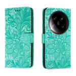 For Xiaomi 14 Ultra Lace Flower Embossing Flip Leather Phone Case(Green)