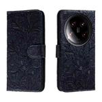 For Xiaomi 14 Ultra Lace Flower Embossing Flip Leather Phone Case(Dark Blue)