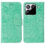 For Xiaomi 15 Pro Lace Flower Embossing Flip Leather Phone Case(Green)