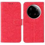 For Xiaomi 15 Ultra Lace Flower Embossing Flip Leather Phone Case(Red)