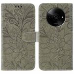 For Xiaomi Poco C61 4G Global Lace Flower Embossing Flip Leather Phone Case(Grey)