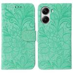 For Xiaomi Poco X7 Pro Lace Flower Embossing Flip Leather Phone Case(Green)